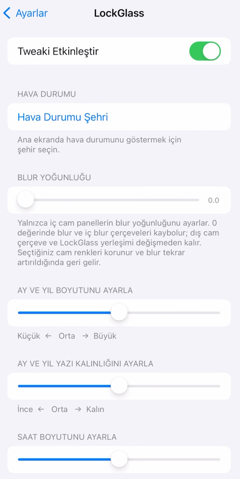LockGlass settings screen